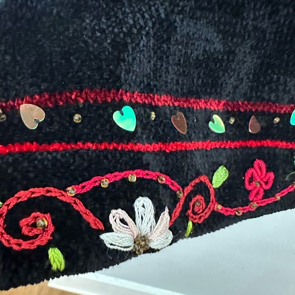 Vintage Chenille Holiday Decor Beaded Embroidered Christmas Cardigan Sz L - Picture 7 of 12